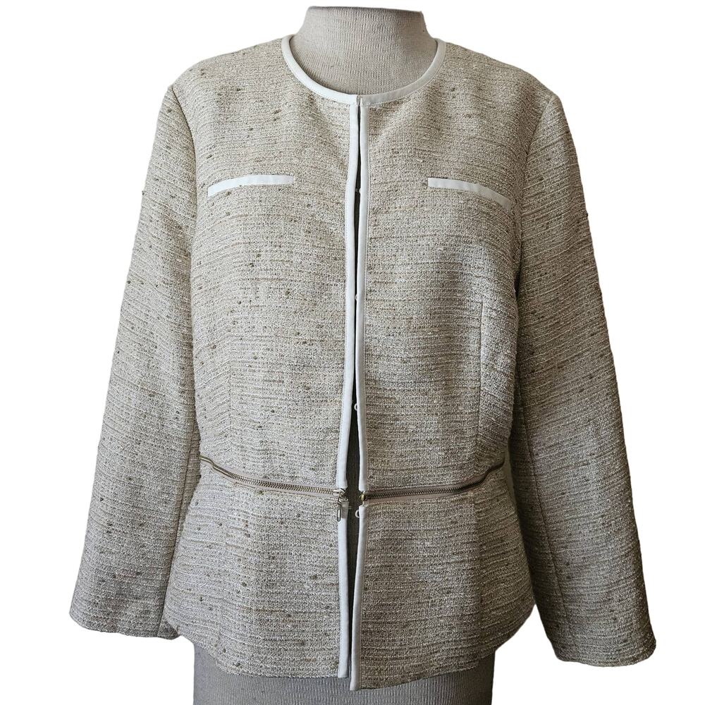 Tan Tweed Adjustable Length Blazer Jacket Size Medium